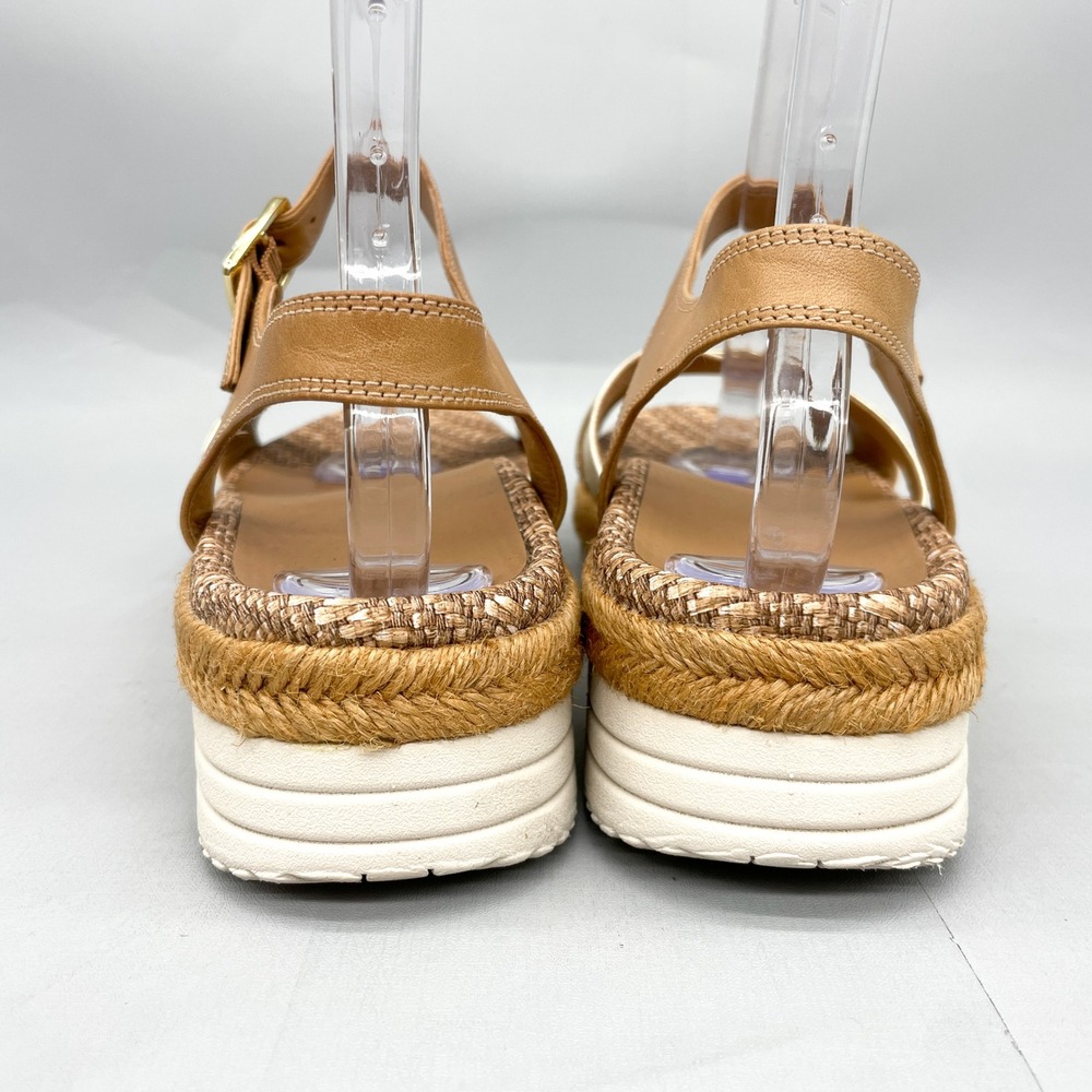 Vionic Womens 9 Mar Platform Sandals Tan Gold Leather Strappy Espadrille Wedge - Picture 6 of 12